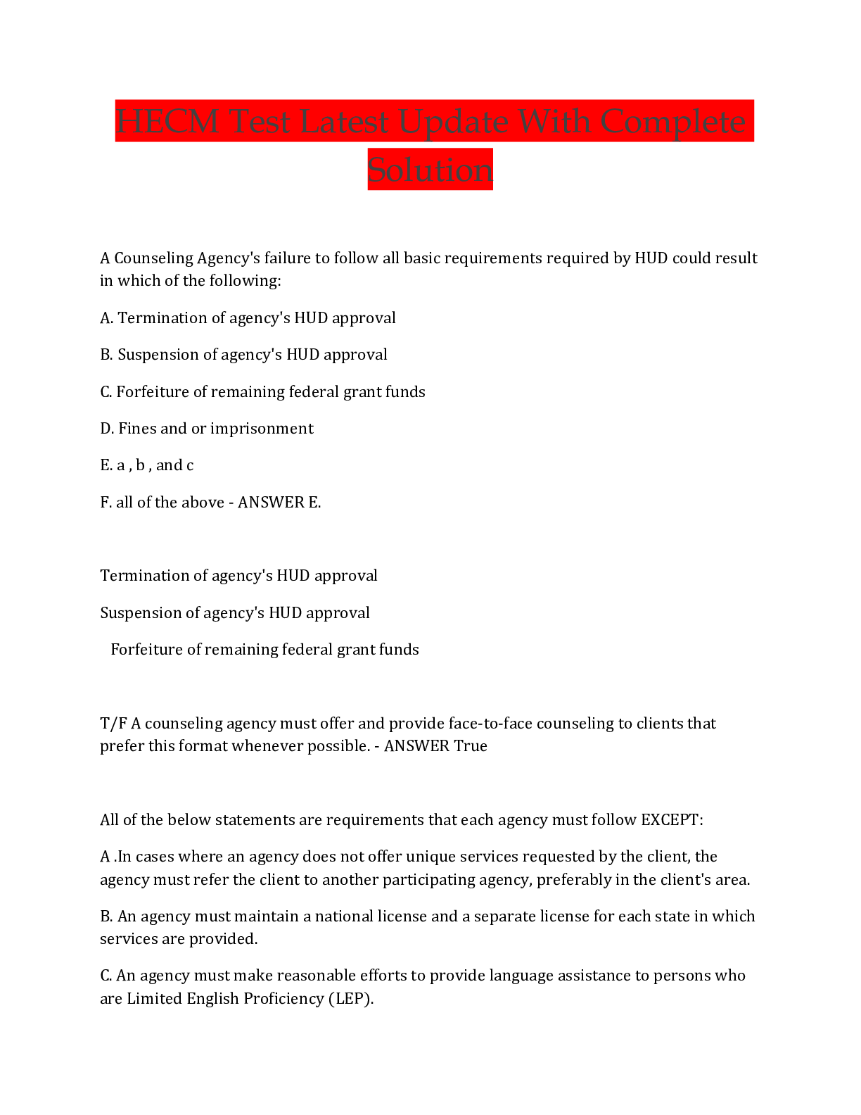 Preview image for HECM Test Latest Update With Complete  Solution